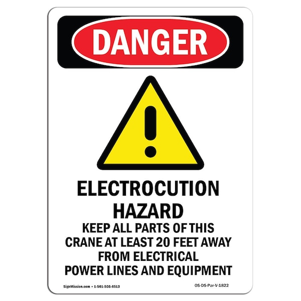 Signmission OSHA Sign, 10" Height, Rigid Plastic, Electrocution Hazard, Portrait, V-1822 OS-DS-P-710-V-1822 - main